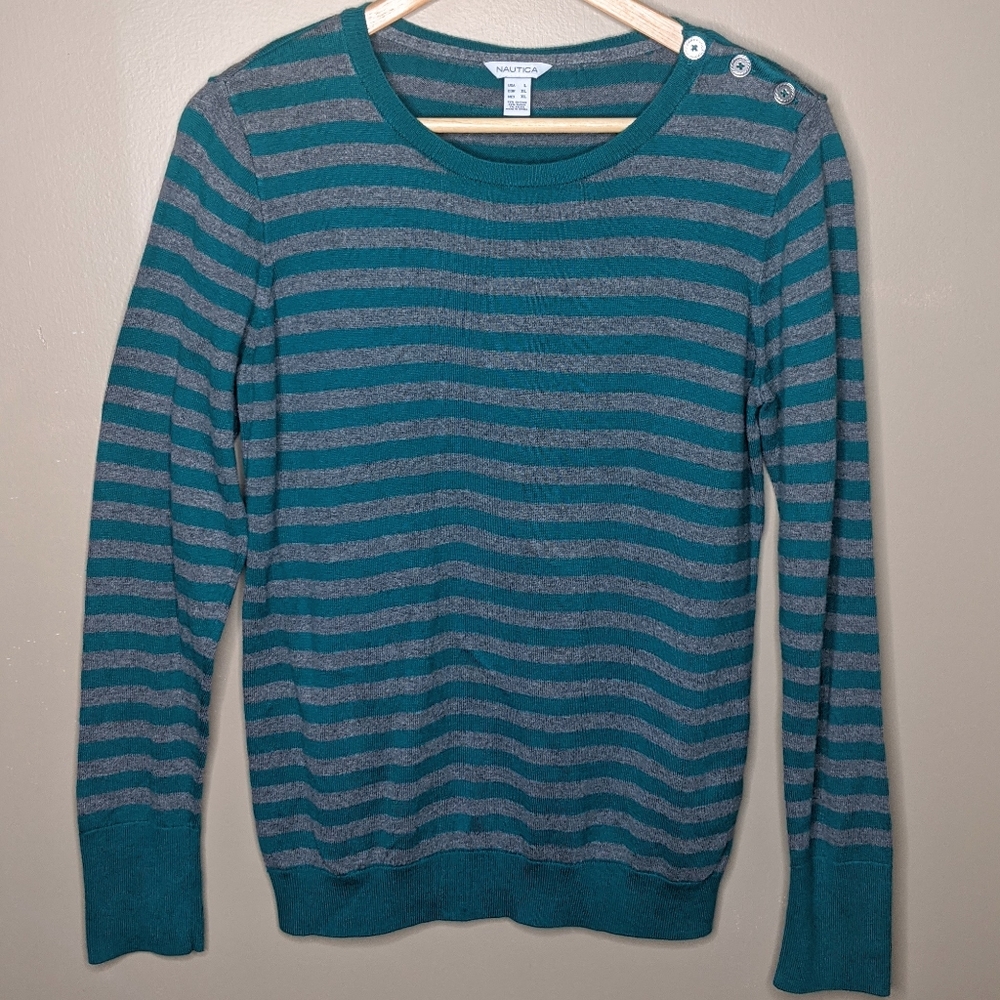Nautica Striped Nautical Scoop Neck Sweater
